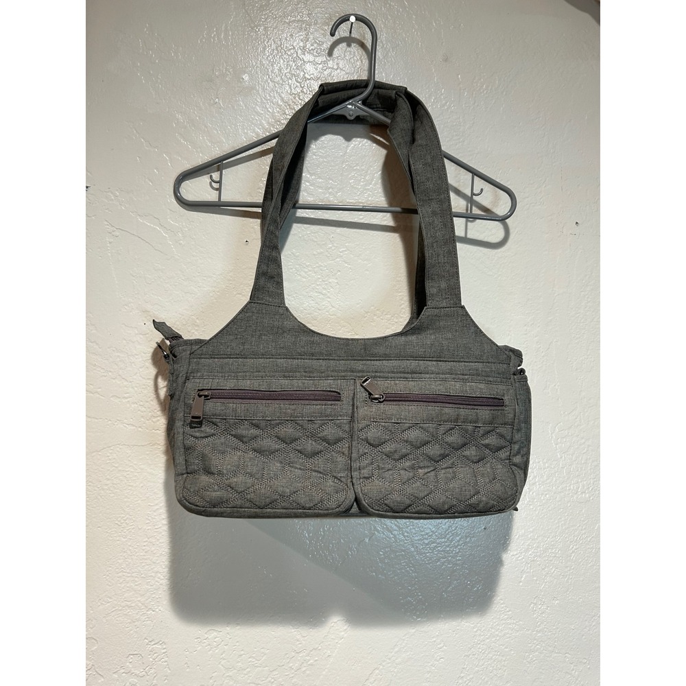 Lug Streetcar Quilted Shoulder Bag Heather Grey Multi Pocket Travel Tote Bag